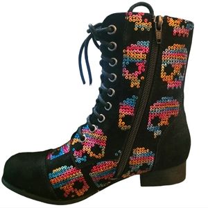 Iron Fist Black Sequin Combat Boots
